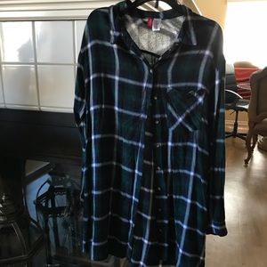 Button down long plaid cardigan